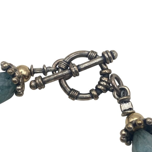 Sterling Silver & Vermeil Toggle Bracelet Blue Chalcedony Beads 6.5" 25.99g - Picture 11 of 12